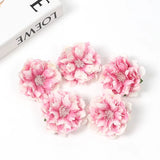 Pink artificial peony flower set, 6 cm blossoms with green leaves
