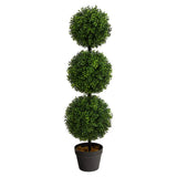 Boxwood Topiary Tree Artificial, 3ft Triple Ball, Potted Plant, Green Green Plant