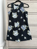 Navy Sleeveless Sundress with Light Blue Hydrangeas & Light Green Leaves Hydrangea