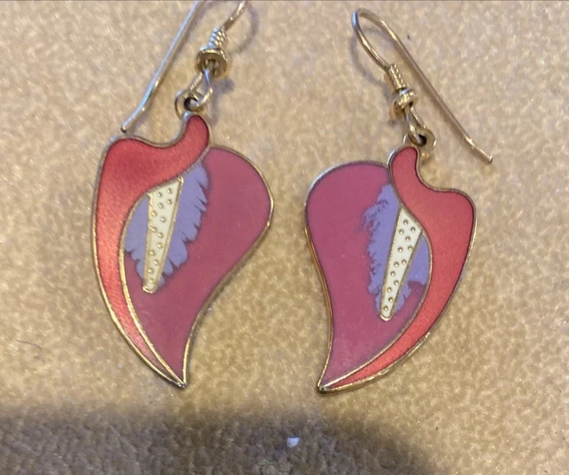 Vintage Laurel Burch Earrings CALLA LILY Flower Dangle 1.75Ó Gold Multi Color Lily