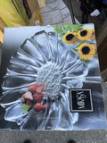 New Mikassa Glass Flower Shaped 17.25" Round Platter Clear Sunflower SA 990/743 Sunflower