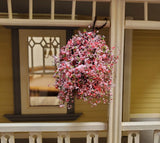Large Miniature Hanging Plant Flowers Pink Green Model Scenery 1:12 Scale Flowering Plants
