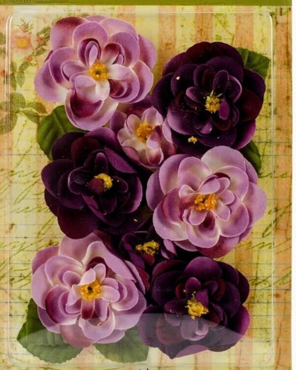 Ranunculus PURPLE - 8 Fabric Flowers + 6 Leaves 33-48mmAcross Botanica Pet L2b Ranunculus