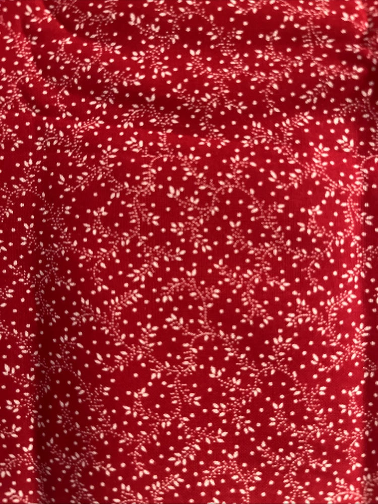 VTG Tiny Ditzy CALICO White Florals & Dots on Red  by Cranston Cottagecore BTFQ Flowering Plants