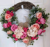 Peony Spring Wreath Front Door/Wall  Decoration 23" Hydrangeas, Roses,  Mesh Bow Hydrangea