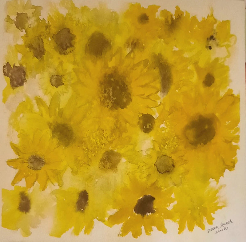 Sunflowers flowers original  11 xx 11 inches watercolor painting signed Sunflower
