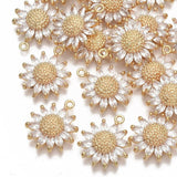 6pcs CZ Pave Daisy Flower Pendant,Cubic Zirconia Sun Flower Charm With Loop Sunflower
