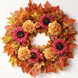 28'' Large Fall Wreath - Artificial Maple Leaves, Sunflower, and Pumpkins Sunflower