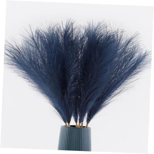 Faux Pampas Grass Large Fluffy 27.Inch TallPcs Artificial Fake 6 Navy Blue Pampas Grass