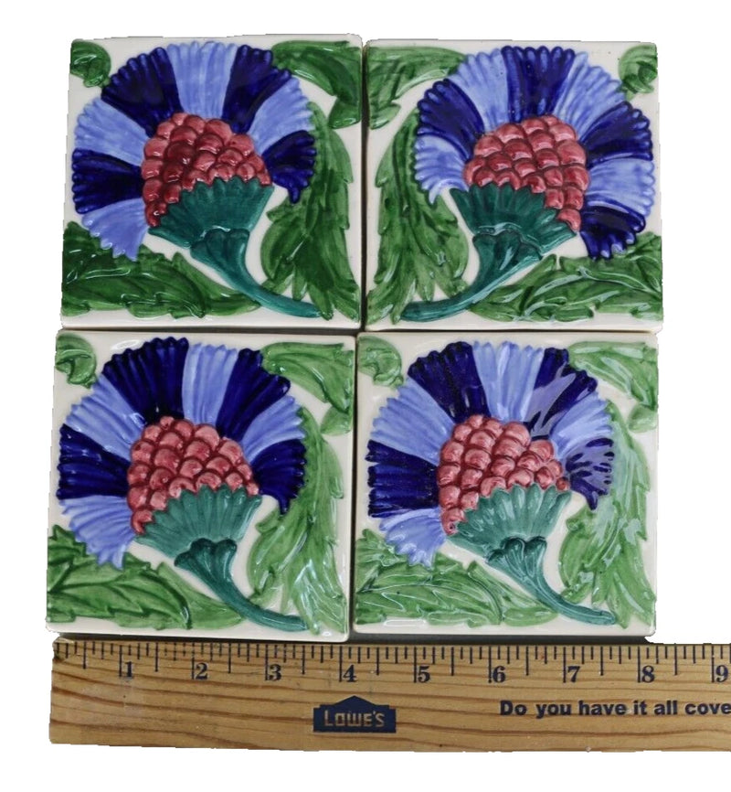 The Winchester Tile Company "CARNATION BDR" Flower Tile Made in ENGLAND Handmade Carnation