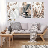 3pcs Lion & Pampas Grass Triptych   Wall Art Canvas Framed 50x70cm Pampas Grass