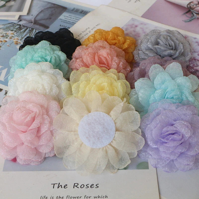 Chiffon rose flowers assortment in pastel pink, cream, yellow, mint, lavender, and black