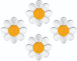 4 Daisy Flower Iron On Patches 1 7/8" White Yellow Floral Applique Set Daisies