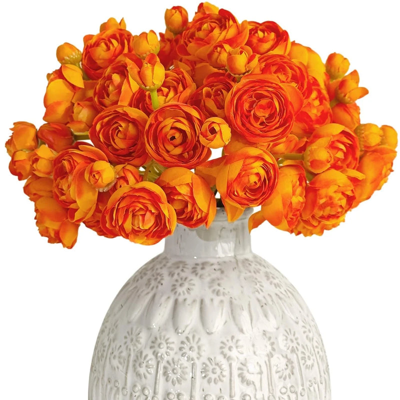 18 PCS Orange Ranunculus Artificial Flower Silk Wedding Bouquet Centerpiece Ranunculus