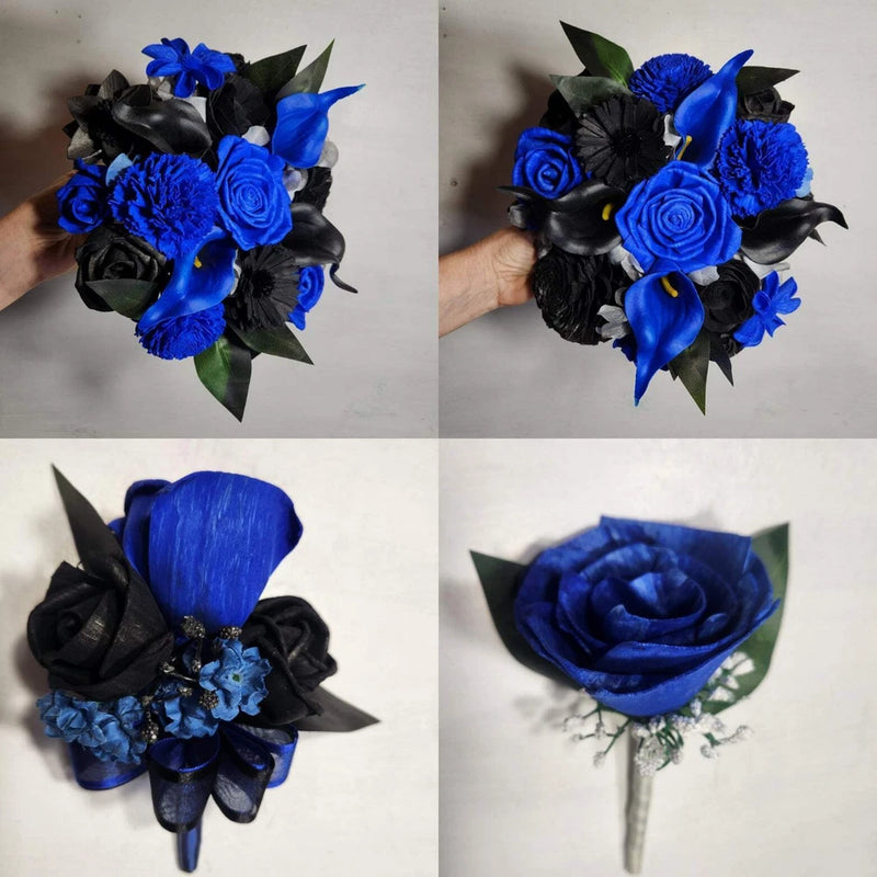 Royal Blue Black Rose Calla Lily Sola Bridal Wedding Bouquet Accessories Bouquet