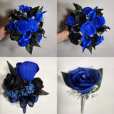 Royal Blue Black Rose Calla Lily Sola Bridal Wedding Bouquet Accessories Bouquet