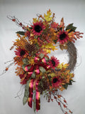 Fall Flower Wreath  Elegant Woodsy Autumn Sunflower Door Wreath Wall decor Sunflower