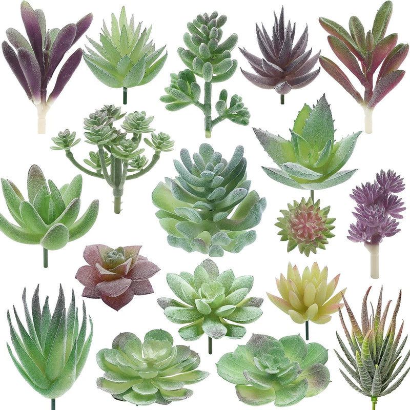 Artificial Succulent Plants - 18 Pack - Premium Fake Plants - Double Flocked ... Green Plant
