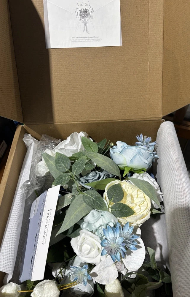 Ling's moment Dusty Blue Bridal Bouquet (Cascading) Bouquet