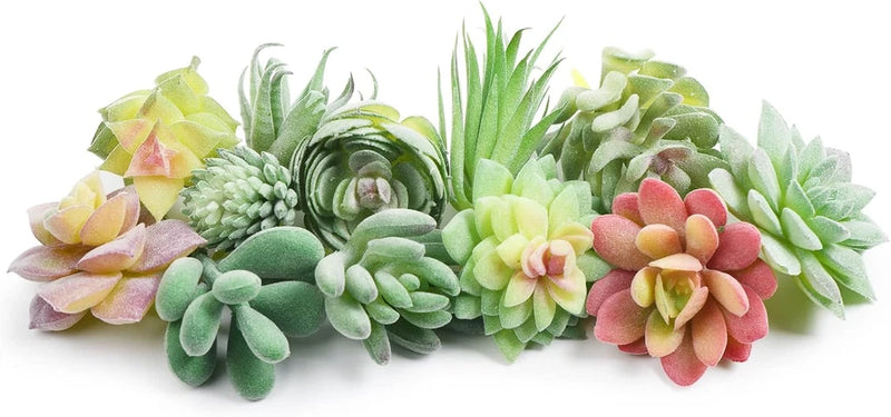 Set of mini faux succulents in mixed greens and pastel pinks, unpotted, assorted