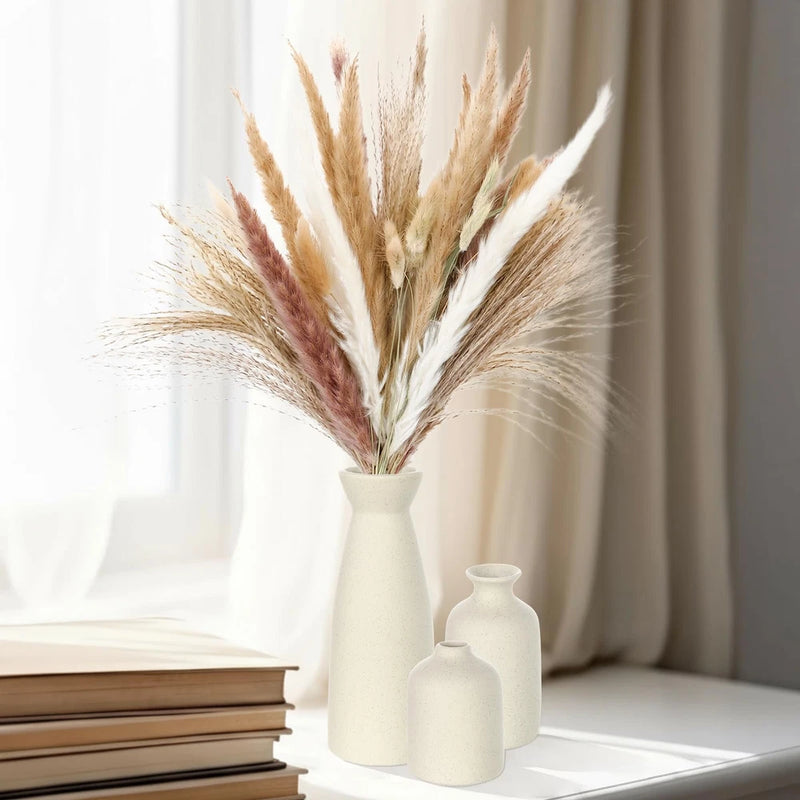 Ceramic Vase Set of 6 with 100 Pcs Dried Pampas Grass Flowers, Modern Boho Fa... Pampas Grass