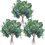 20 Pack Artificial Eucalyptus Leaves Stems w/White Seeds 11" Tall Greenery Plant Green Plant
