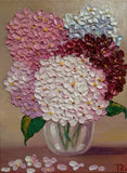 Hydrangeas Glass Vase Original Textured oil painting Floral still life 9 x 12 in Hydrangea