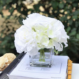 Enova Home Mixed Rose and Hydrangea Flower in Cube Glass Vase With Faux Water Hydrangea