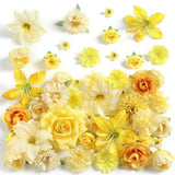 Fake Flower Heads for Crafts - Yellow Silk Artificial Roses, Peonies, Daisies... Hydrangea