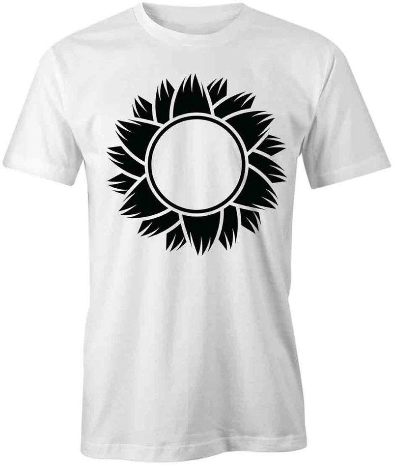White cotton T-shirt with black sunflower emblem graphic