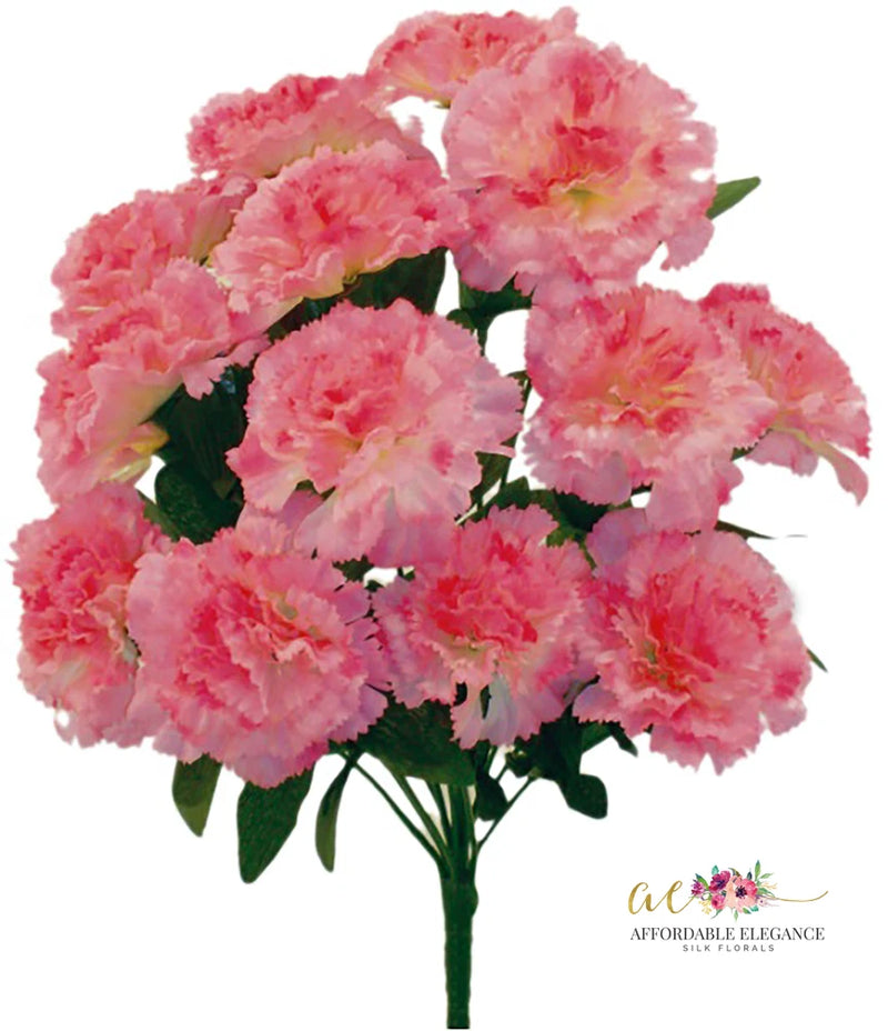 Artificial baby pink carnation bush with clustered silk-style blooms