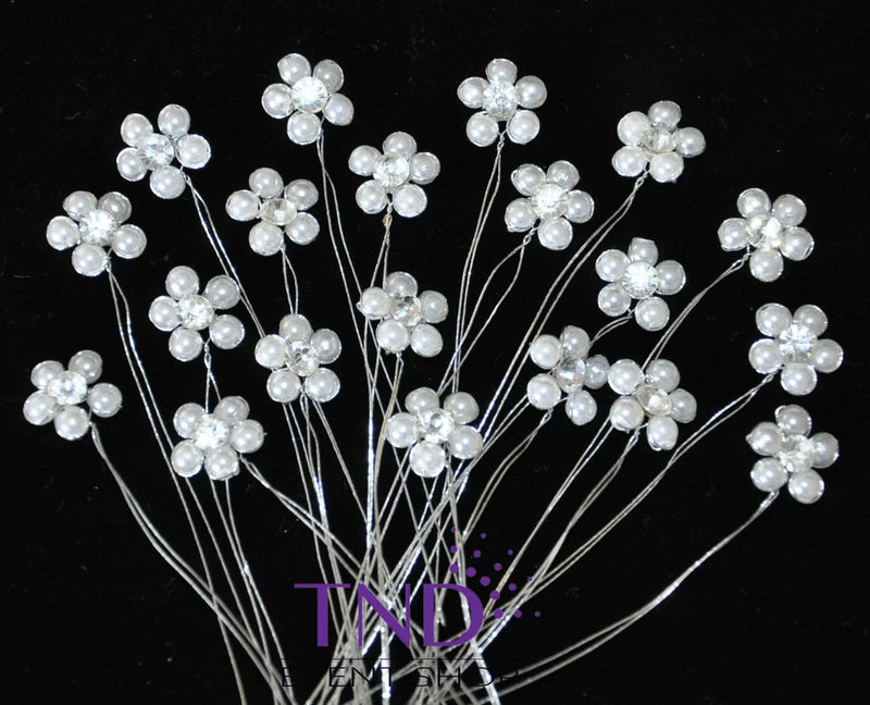 20-PACK PEARL & RHINESTONE FLOWER BOUQUET PICKS Bouquet
