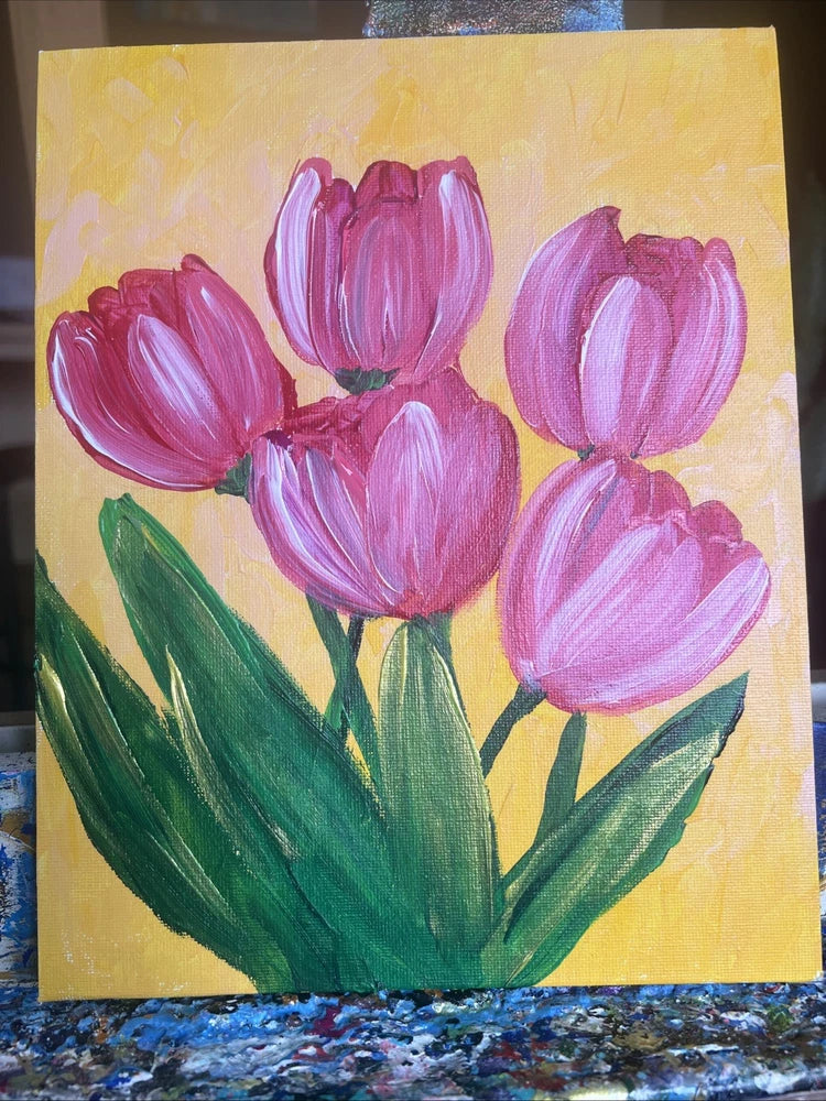Tulips Flowers abstract Flowers,ranunculus,original Acrylic Painting,8/10 Ranunculus