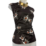 1960's hand made trippy Lily flower on black blouse Lily