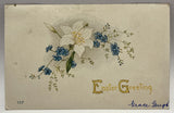Easter Greeting, White Lily, Blue Flowers, Vintage Postcard Lily