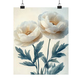 Boho White Ranunculus Flower Art Print Poster, Minimalist Floral Wall Art 5 Ranunculus