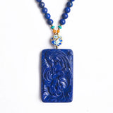 Natural Lapis Lazuli Royal Blue  Peony Flower Carved Pendant Peony
