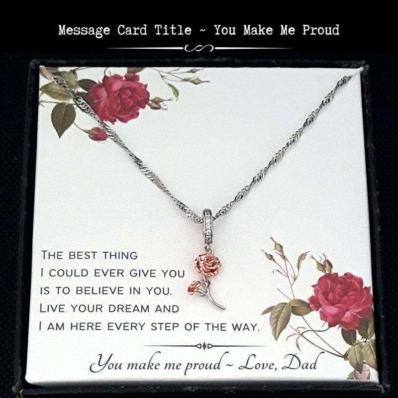 Gift From Dad - Silver Rose Gold Plated Carnation Charm Necklace | Message Card Carnation