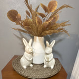 Artificial Pampas Grass Arrangement in Decorative Vase with Ceramic Bunnies Pampas Grass