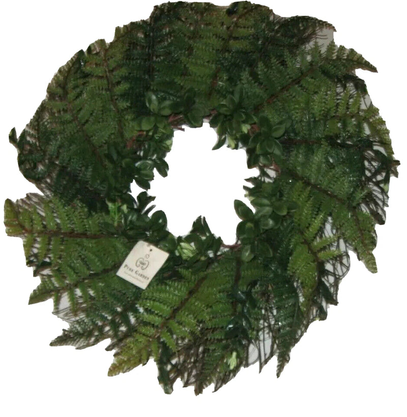 Pure Garden Green Leaf Fern Wreath Hanging Wall Plant NEW Green Plant