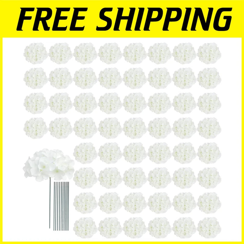 White Hydrangea Silk Flowers Bulk - 65 Pcs Set Hydrangea