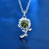 GREEN MOISSANITE Pendant SUNFLOWER 925 Sterling Silver Women Necklace Jewelry Sunflower