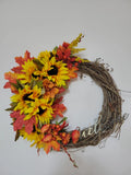 WELCOME floral Wreath Sunflowers cranberries fall late summer vine orange pretty Sunflower