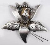 Sterling silver lily flower pin brooch with detailed petals and two straight pin backs