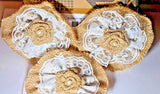 Handmade Burlap Rose Flowers w/Lace DIY pk of 10 *Weddings Occasions Decoration* Bouquet