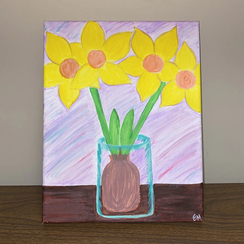 11 x 14 inch canvas wall art: yellow sunflowers in a glass vase