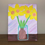 11 x 14 Inch Canvas Flower Custom Painting Pink Yellow Green Brown Sunflowers Sunflower