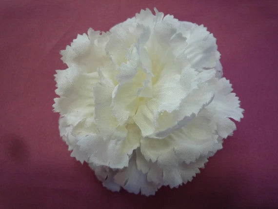 M&S Schmalberg 3.5" Carnation Flower Pin - Light Ivory Silk Fabric - Made in USA Carnation
