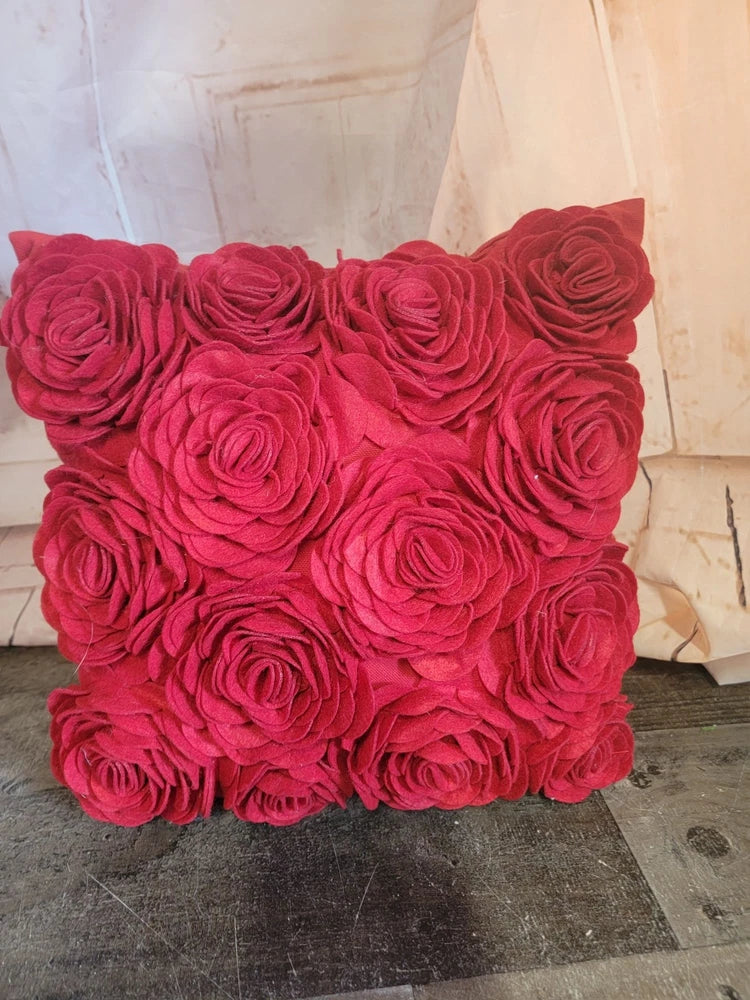 Red floral Carnation Rose plush pillow decor Carnation