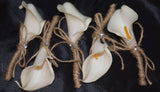 White cal lily boutonniere rustic twine 5 pieces Wedding GROOM GROOMSMEN Bouquet